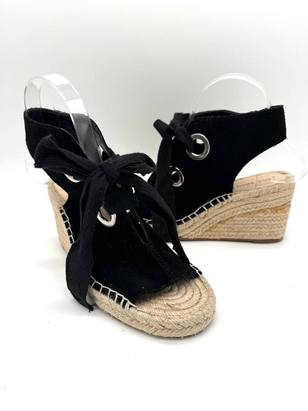 Sole Society Black Suede Lace Up Wedges Cambrine Sz 7.5 NEW